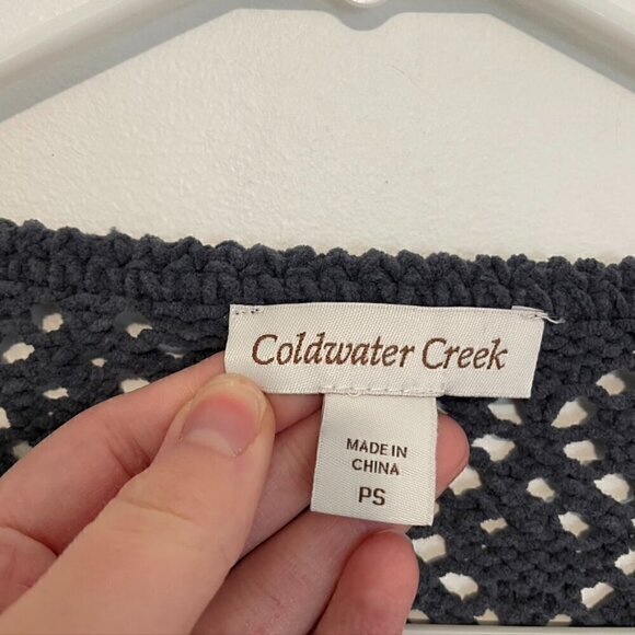 COLDWATER CREEK Gray Open Weave Knit Chenille Crew Neck Sweater PETITE Small PS - Picture 5 of 13